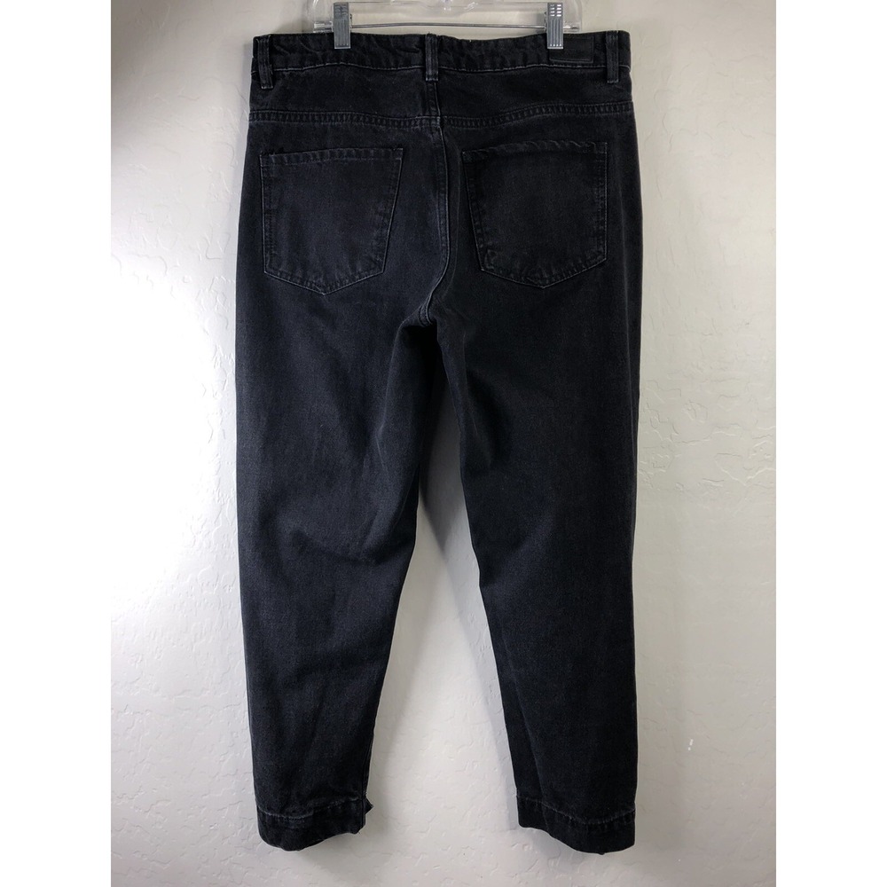 ZARA Womens 10 Black Denim Mom Jeans Snap Cuff Hem Detail Tapered - Picture 7 of 9
